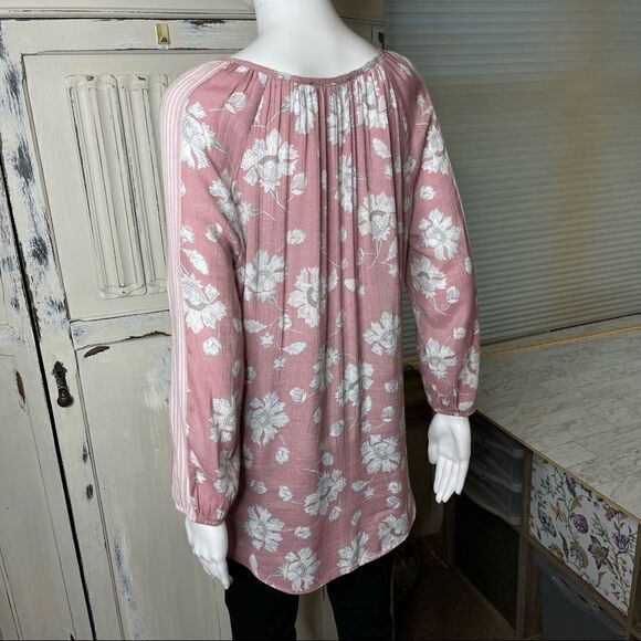 Fred David Pink Floral Tie Neck Long Sleeve Top Size Small - Picture 12 of 15